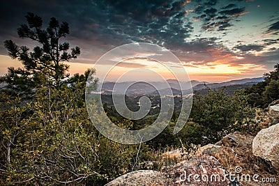 Sunset just outside of Kingâ€™s Canyon National Park in California Stock Photo